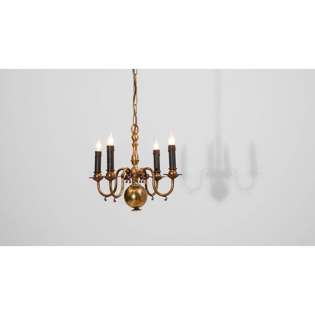 Mid 20th Century 20th Century Belgian Colonial Revival Brass Three-Arm Chandelier For Sale - Image 5 of 18