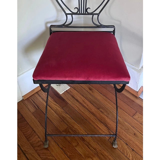 Black Maison Jansen Style Brass Swan and Black Lyre Back Folding Chair With Paw Feet For Sale - Image 8 of 10