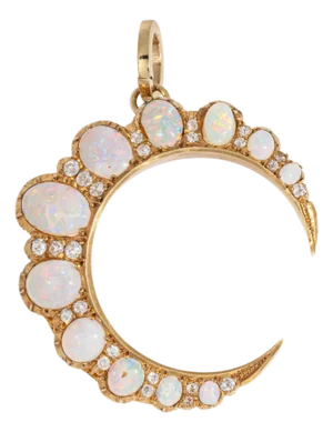 ​Antique Victorian Crescent Moon Pendant Opal Diamond 15k Gold Celestial Jewelry