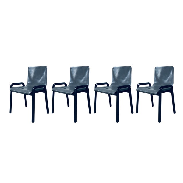 Postmodern Leather Dining Chairs, Italy, 1980s, Set of 4 For Sale