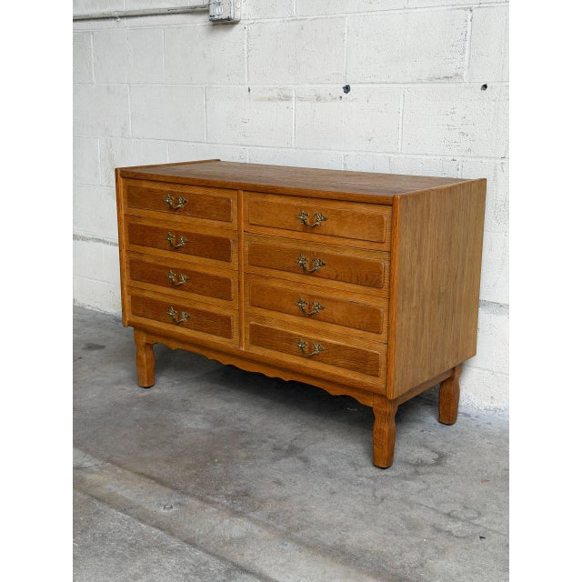 Mid-Century Modern In Style of Henning Kjærnulf Oak Wooden Dresser Lowboy Chest of Drawers Denmark 1960s For Sale - Image 3 of 10