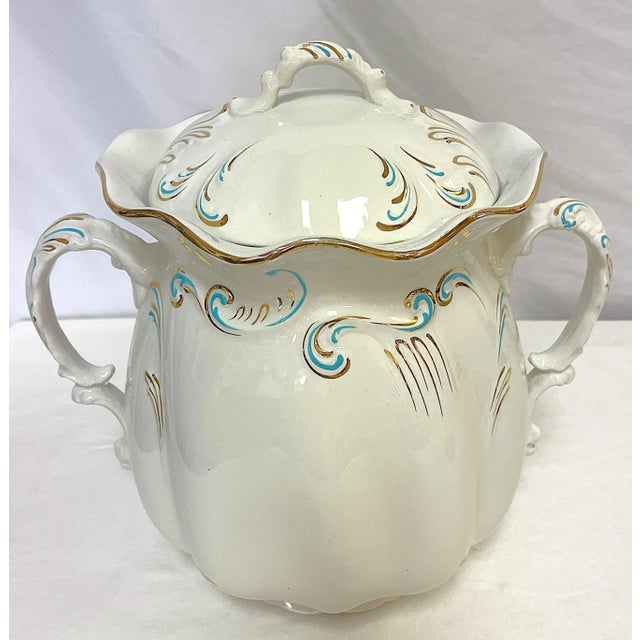 Ceramic Vintage Large Lidded Porcelain Tureen With Gold and Blue Accents For Sale - Image 7 of 12