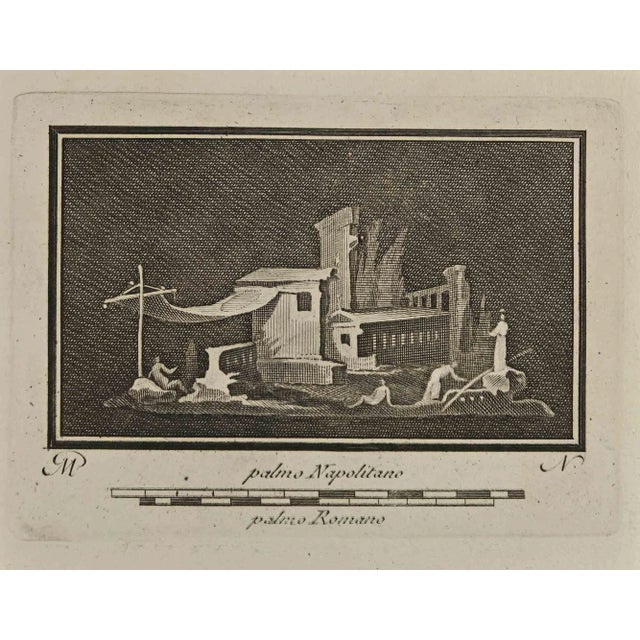 Ancient roman fresco from herculaneum from the series "antiquities of herculaneum", is an etching on paper realized by...