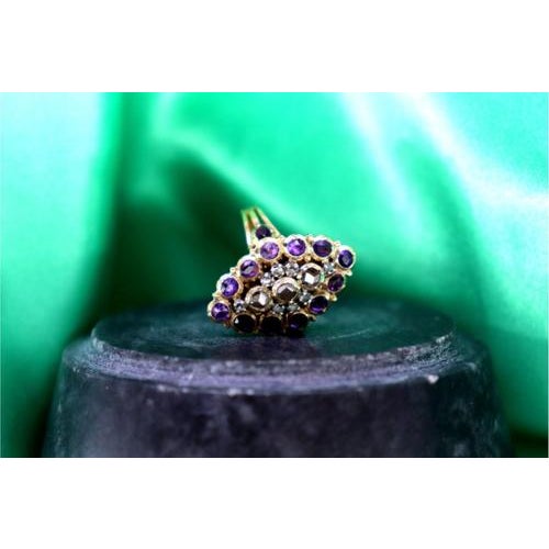 Gold Ring with Rose Cut Diamonds and Violet Amethysts For Sale - Image 4 of 9