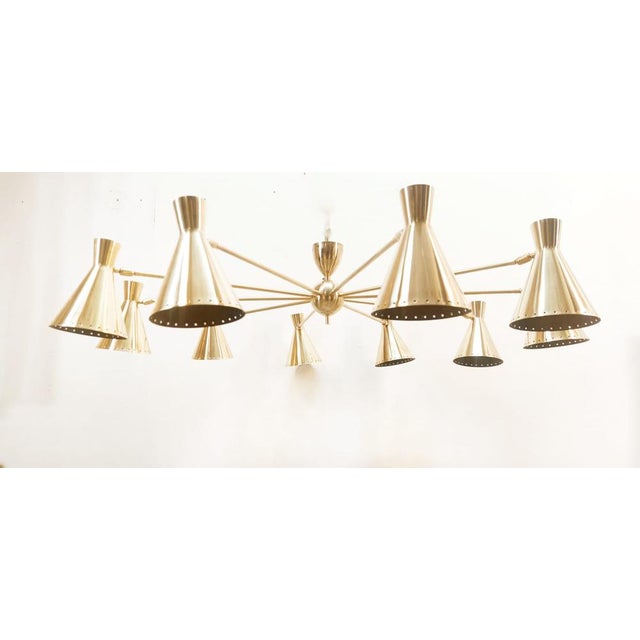 Metal Sputnik 10-Light Chandelier in Brass with Adjustable Domes For Sale - Image 7 of 18