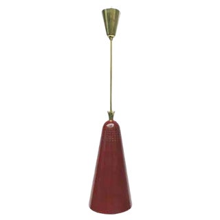 Italian Pendant Light in Lacquered Aluminum and Brass, 1950s For Sale