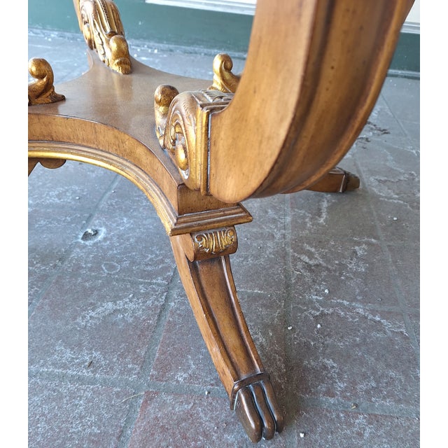 1990s Marble Top Empire Style Center Table, Gilt Decorated Scroll Work by Century Furniture Company For Sale - Image 11 of 14