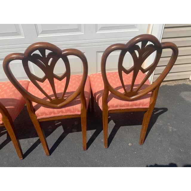 Set of 4 Hepplewhite-Style Shield-Back Dining Chairs With Coral Jacquard Upholstery, C. Mid-20th Century For Sale In Columbia, SC - Image 6 of 10