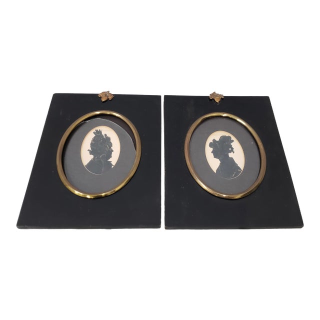 Antique "Sisters" Hand Cut & Embellished Silhouettes 19th Century - a Pair For Sale