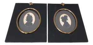 Antique "Sisters" Hand Cut & Embellished Silhouettes 19th Century - a Pair