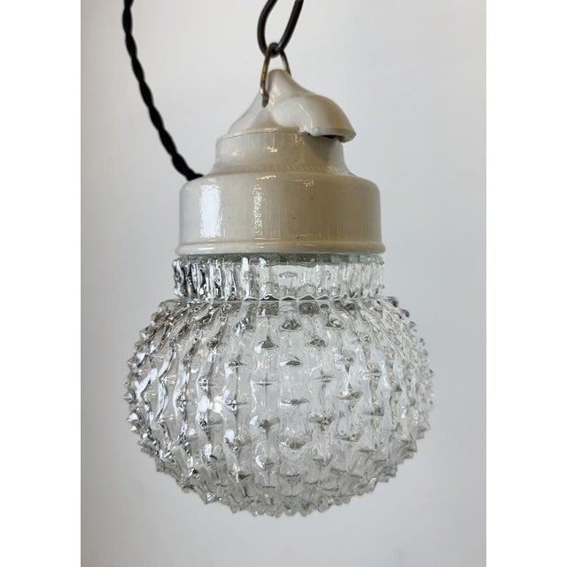Glass Vintage White Porcelain Pendant Light, 1970s For Sale - Image 7 of 16