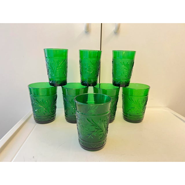 Mid-Century Modern 1950s Mid Century Sandwich Forest Green Anchor Hocking Glassware -Set of 8 For Sale - Image 3 of 9