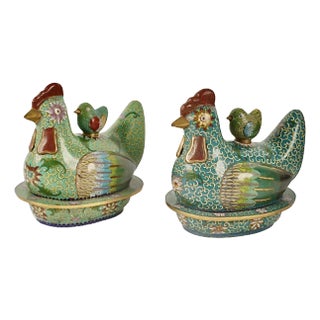 Chinese Cloisonne Covered Chicken Box For Sale