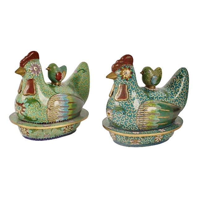 Chinese Cloisonne Covered Chicken Box For Sale