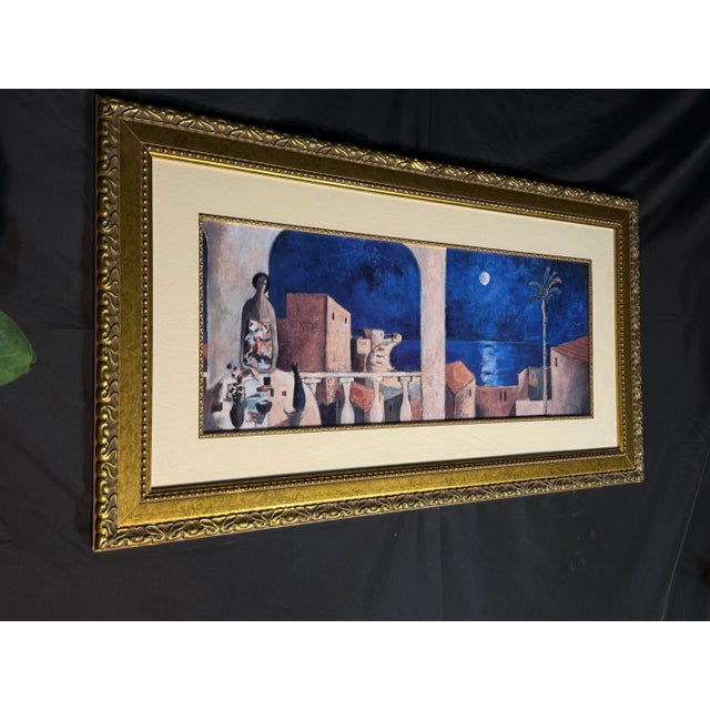 Blue Mediterranean Coastal Framed Wall Art 45x25 Ornate Gold Frame Home Decor For Sale - Image 8 of 9