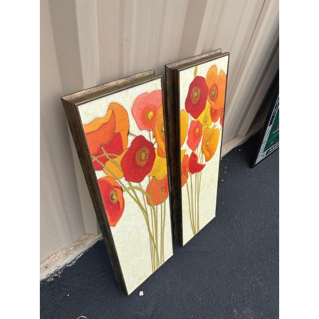 Contemporary Textured Poppy Floral Wall Art Panels – Set of 2 For Sale - Image 4 of 6