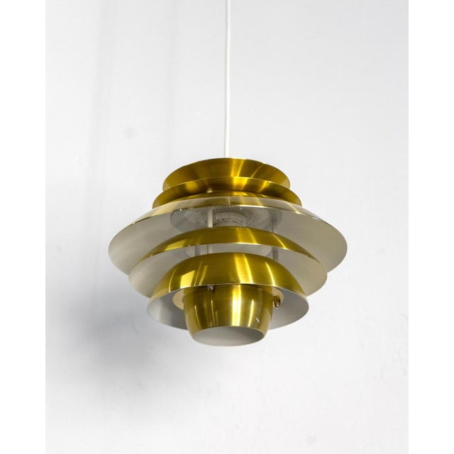 Lyfa Golden Pendant Lamp Barcelona attributed to Bent Karlby for Lyfa, Denmark, 1980s For Sale - Image 4 of 8