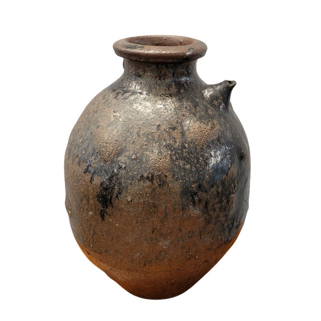 Brown Antique 18th C French Provincial Walnut Oil Jug Jar in Rich Brown Glazed Terracotta For Sale - Image 8 of 8