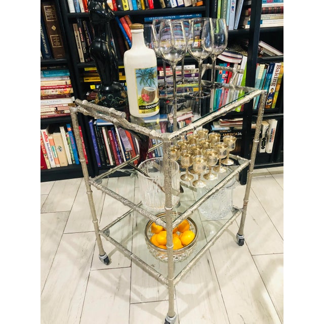 Silver Faux Bamboo Silver Bar Cart in the Style of Maison Bagués For Sale - Image 8 of 9