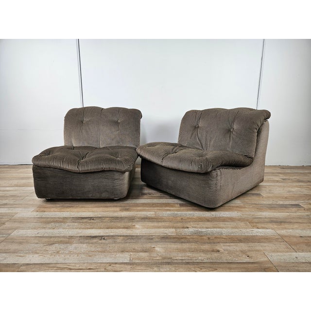 1970s Set of Italian Modular Lounge Chairs in Striped Fabric, 1970s For Sale - Image 5 of 18