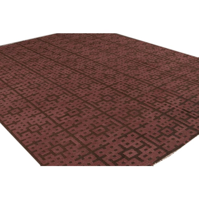 Modern Kilim Handmade Maroon and Brown Geometric Pattern Wool Rug For Sale - Image 9 of 10
