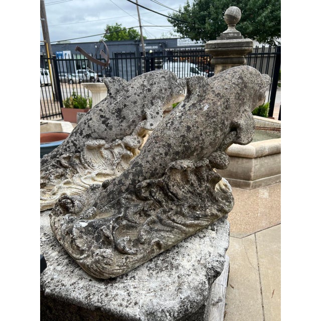 Pair of Weathered French Cement Dolphin Fountain Spouts, Circa 1970s For Sale - Image 10 of 16