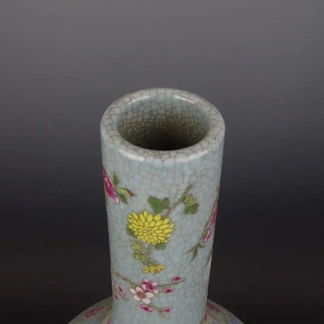 Chinese Vintage Porcelain Vase Qing Dynasty Qianlong Marked Crackle Glaze Famille Verte Porcelain Danping Hand Painted Double Phoenix Pattern For Sale In Seattle - Image 6 of 7