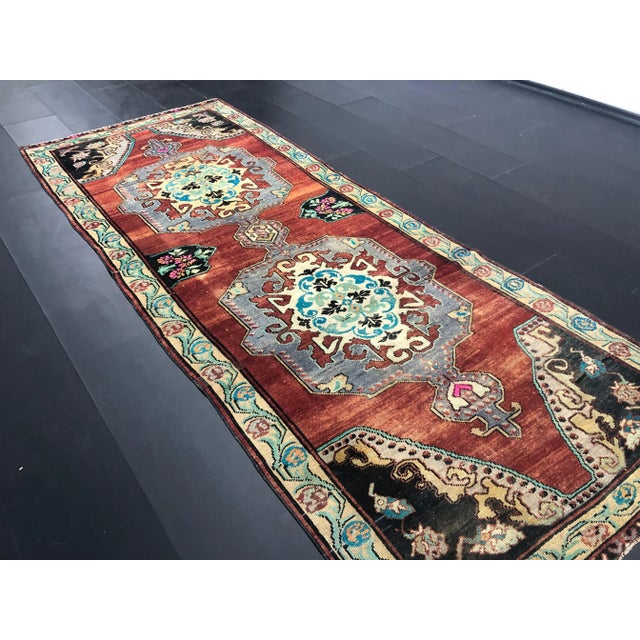Textile Oversize Medallion Design Vintage Turkish Oushak Faded Runner Rug For Sale - Image 7 of 11