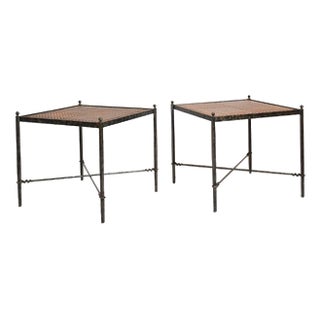 Wrought Iron and Wicker Side Tables, 1970s, Set of 2 For Sale