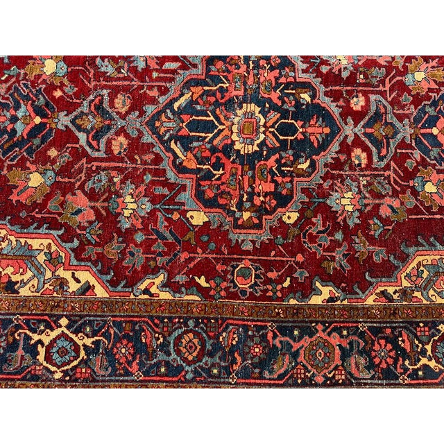 Tribal An Antique 4'-9" X 6'-11" Genuine Persian Heriz Circa 1920 For Sale - Image 3 of 9