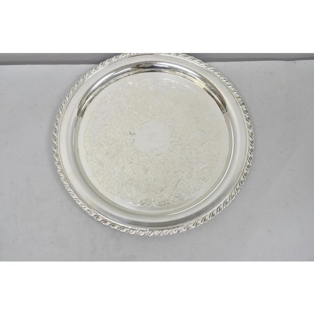 Metal Vintage Oneida Victorian Style Round Silver Plated Serving Platter Bar Tray For Sale - Image 7 of 12