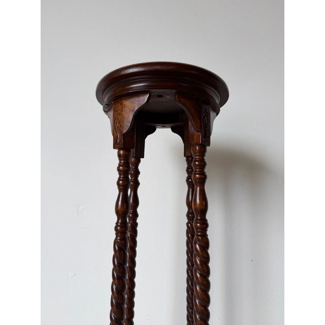Vintage Victorian Style Carved Mahogany or Walnut Barley Twist Plant Pedestal Stand / Display Column For Sale - Image 11 of 12