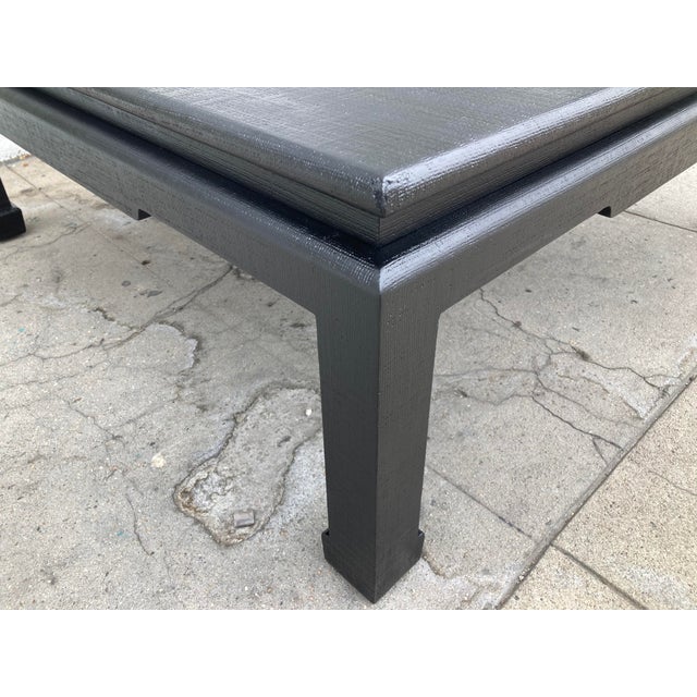 Van Horn Linen Wrapped Asian Style Coffee Table in Satin Black Lacquered Finish For Sale - Image 10 of 12