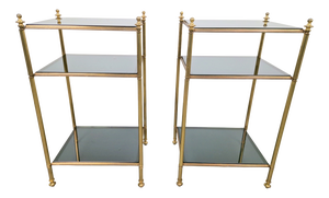 Mid-Century Modern 3-Tier Side Tables in Brass and Smoked Glass from Maison Jansen, 1960s, Set of 2
