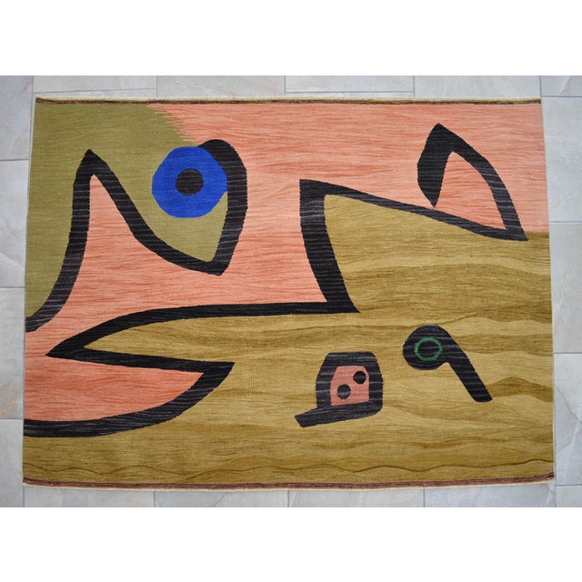 Paul Klee Silence of the Angel Inspired Rug Hand Woven Kilim Rug - 3′10″ × 5′3″ For Sale - Image 17 of 18