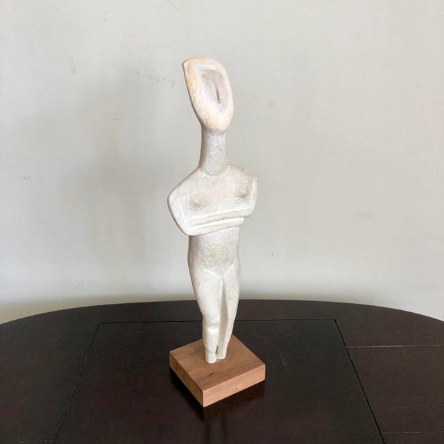 Mid century Alva Museum Replicas Greek Cycladic woman plaster bust on wood base. Reproduced from an original in collection...
