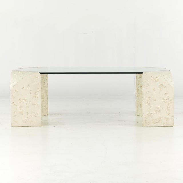 Postmodern Mactan, Glass and Pastor Stone Coffee Table This coffee table measures: 48 wide x 29 deep x 16 inches high...