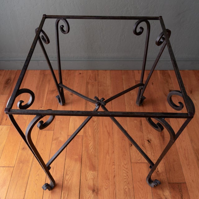 Metal French Art Deco Black Wrought Iron Outdoor Patio Garden Table For Sale - Image 7 of 18