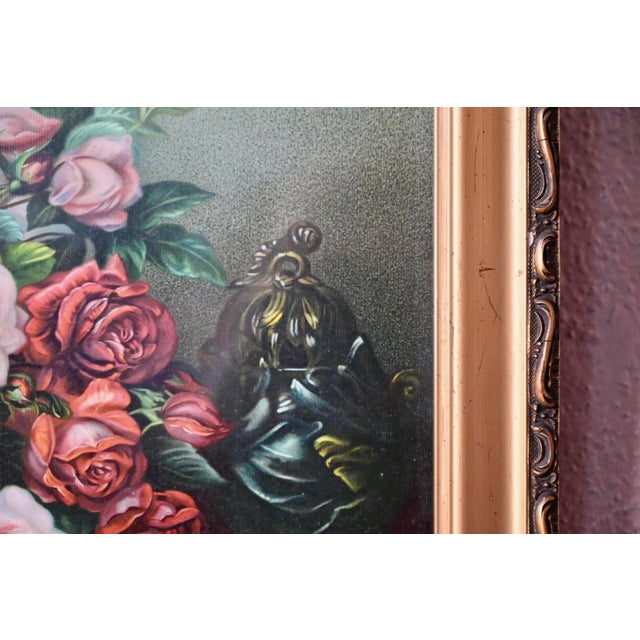 Floral Still Life, Early 20th Century, Chromolithograph on Canvas, Framed For Sale - Image 8 of 9