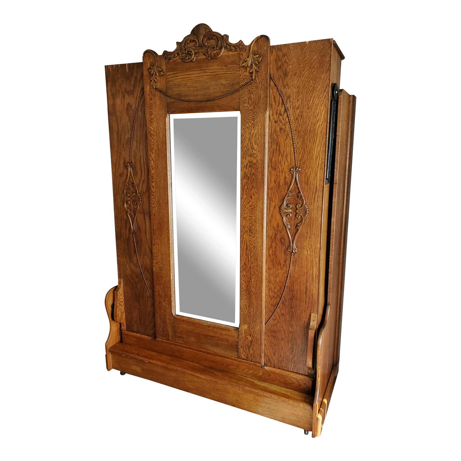 Antique Victorian Oak Murphy Bed W/ Full Length Beveled Mirror Chairish