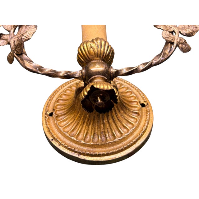 1910s Cast Brass Wall Sconces With Trailing Vines and Leaves Original Antique Patina - a Pair For Sale - Image 11 of 11