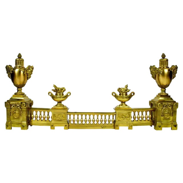 Large 19th Century French Ormolu on Brass Fire Fender For Sale