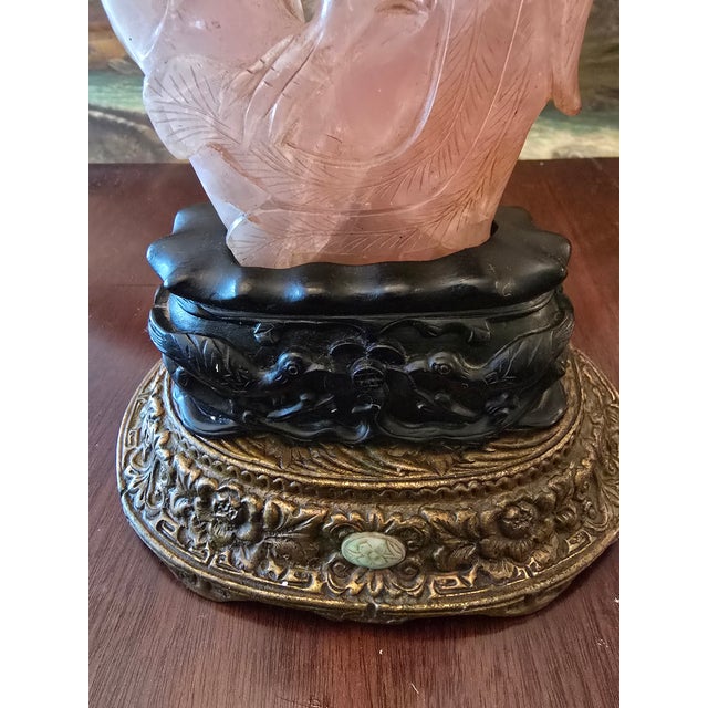 Antique Figural Chinese Pink Quartz Crystal Rock Lamp For Sale - Image 11 of 11