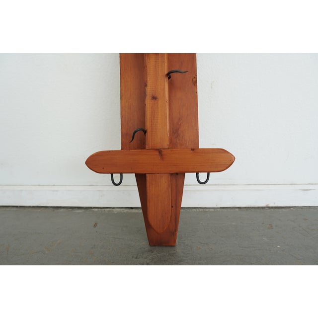 Metal Vintage Rustic Wood & Iron Wall Pot Rack For Sale - Image 7 of 9