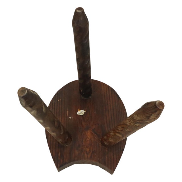 Brutalist Spanish Tripod Wooden Milk Stool For Sale - Image 4 of 15