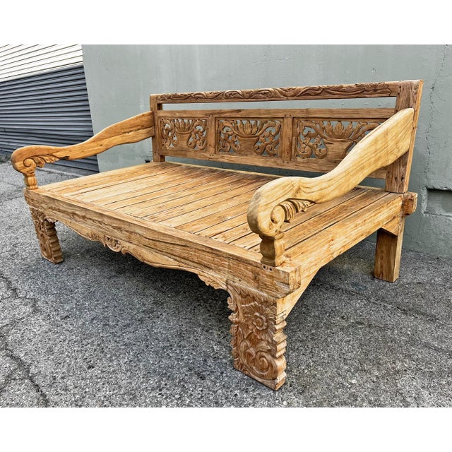 Outdoor Teak Carved Java Twin Daybed For Sale - Image 4 of 7