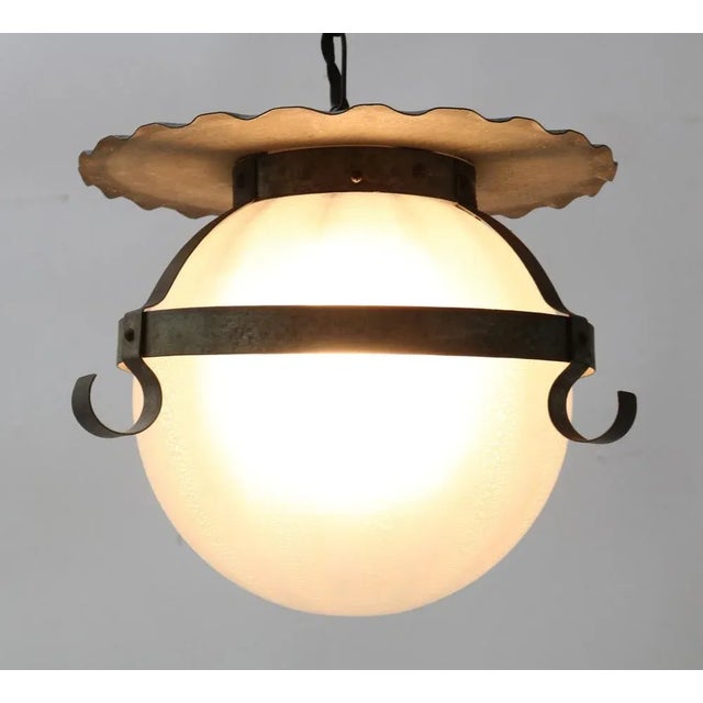 Art Deco Amsterdamse School Pendant Lamp in Wrought Iron and Glass by A.D. Copier, 1930s For Sale - Image 7 of 10