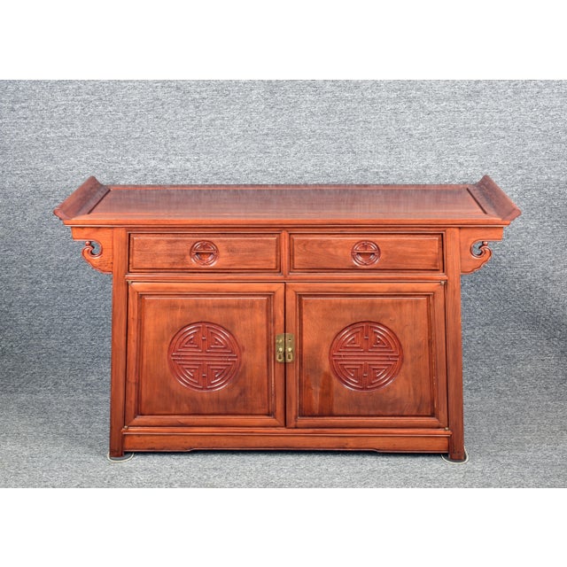 Chinese Ming Altar Style Carved Mahogany Sideboard For Sale - Image 12 of 12