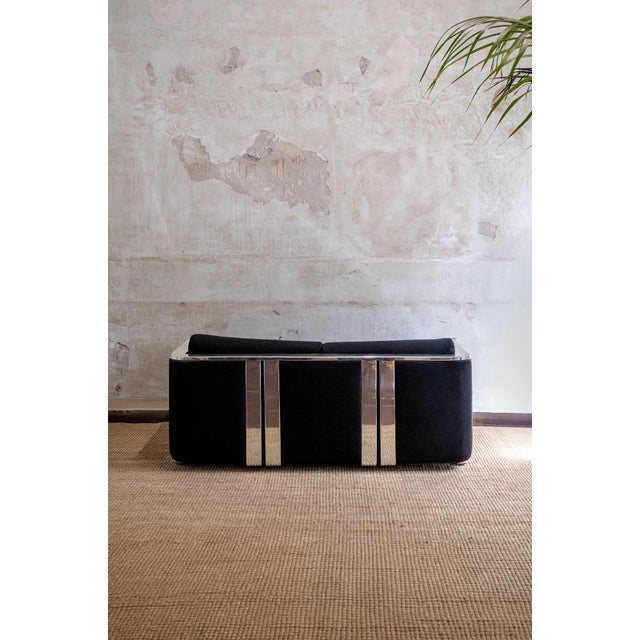 Industrial Two-Seater Velvet and Chrome Steel Sofa from Dada, 1970s For Sale - Image 6 of 7