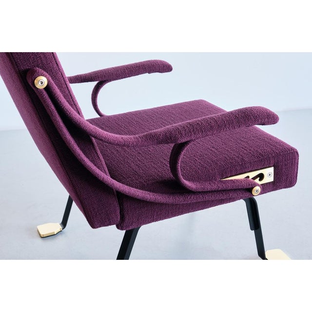 Digamma Armchair in Purple Dedar Fabric & Brass by Ignazio Gardella, 2010s For Sale - Image 4 of 17